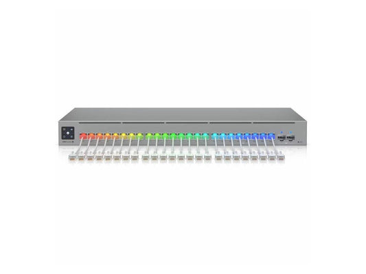 Five white Ubiquiti UniFi Etherlighting 1m Ethernet patch cables displayed in a pack.