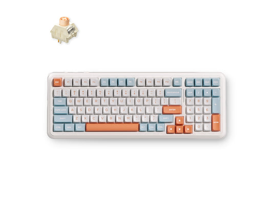 MCHOSE HW-K99V3-1 Horizon Orange mechanical keyboard in a professional desk setup