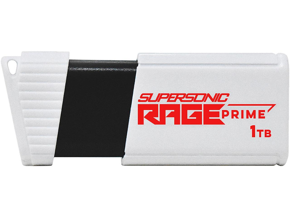 PATRIOT Supersonic Rage Prime 1TB USB 3.2 Gen 2 flash drive front angled view, black metal casing with keyring loop