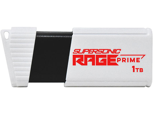 PATRIOT Supersonic Rage Prime 1TB USB 3.2 Gen 2 flash drive front angled view, black metal casing with keyring loop
