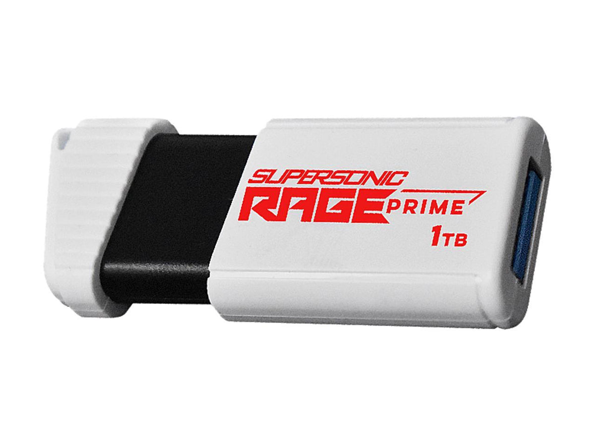 Rear view of PATRIOT Supersonic Rage Prime 1TB flash drive showing engraved capacity and vented design