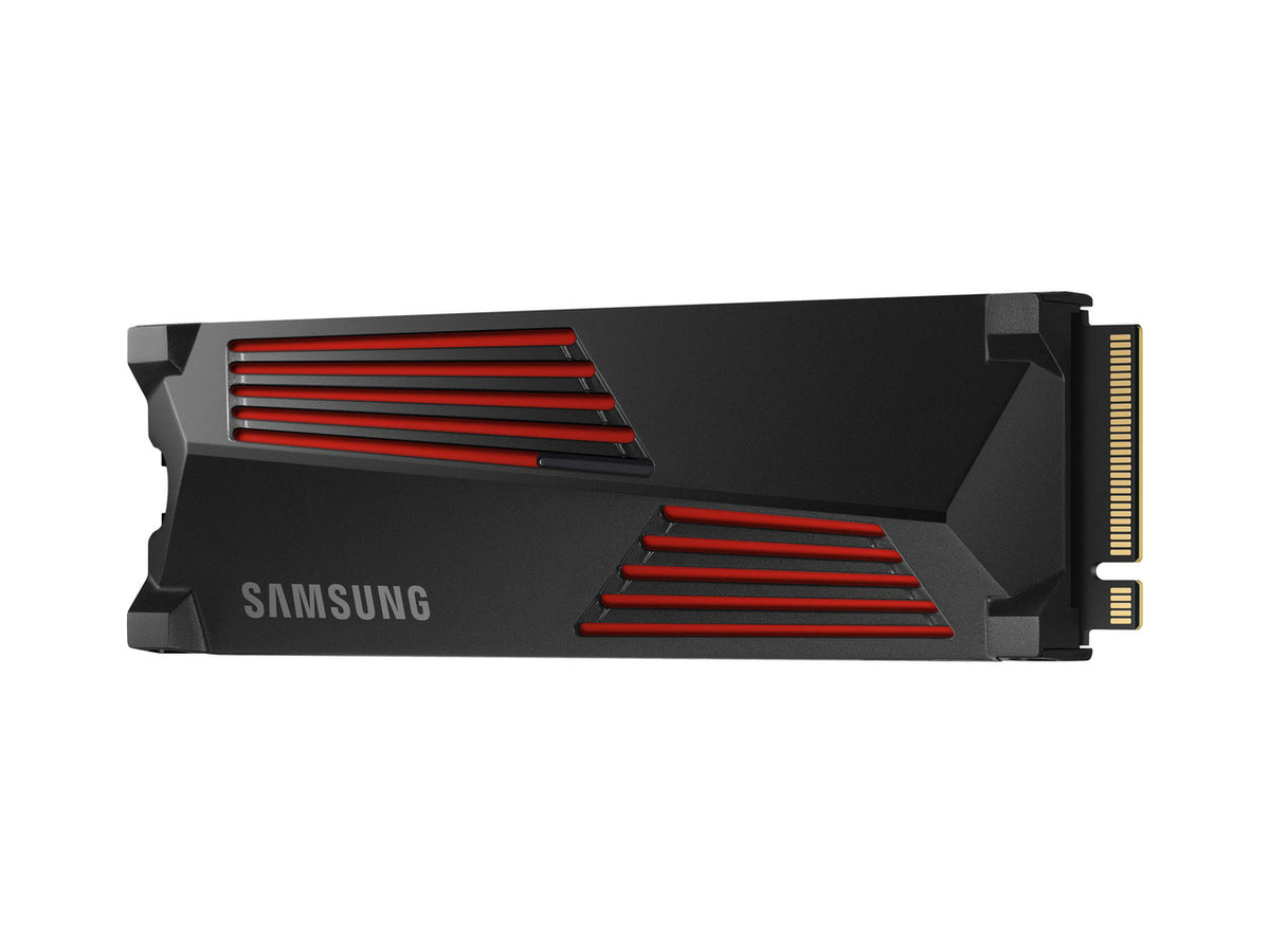 Close up of Samsung 990 PRO 1TB SSD heatsink cooling fins