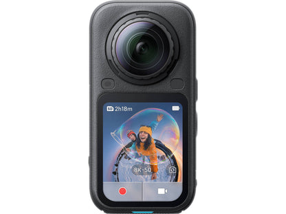 Side angle of the Insta360 X6 showing lens and control buttons