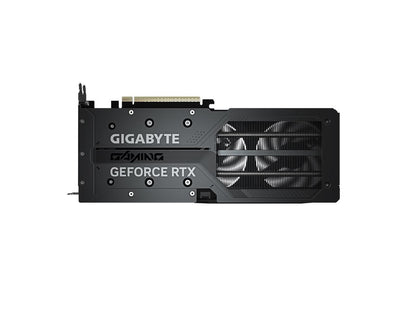 Backplate close-up of GIGABYTE GeForce RTX 5060 GAMING OC V2 8G with ventilation cutouts and model engraving