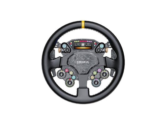 Front view of the black Moza Racing CS Pro sim racing steering wheel