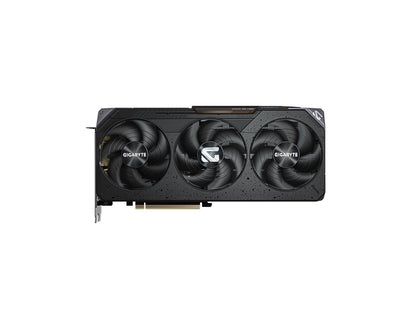 GIGABYTE AMD Radeon RX 9070 GRE Gaming OC triple-fan GPU front view with black shroud and three cooling fans