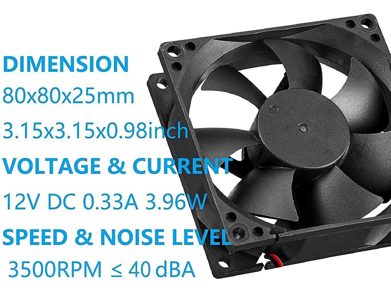 80mm Moisture-Proof Fan 2-Pack 12V DC 8025 High Airflow Cooling Fan 2 Wire 3Pin