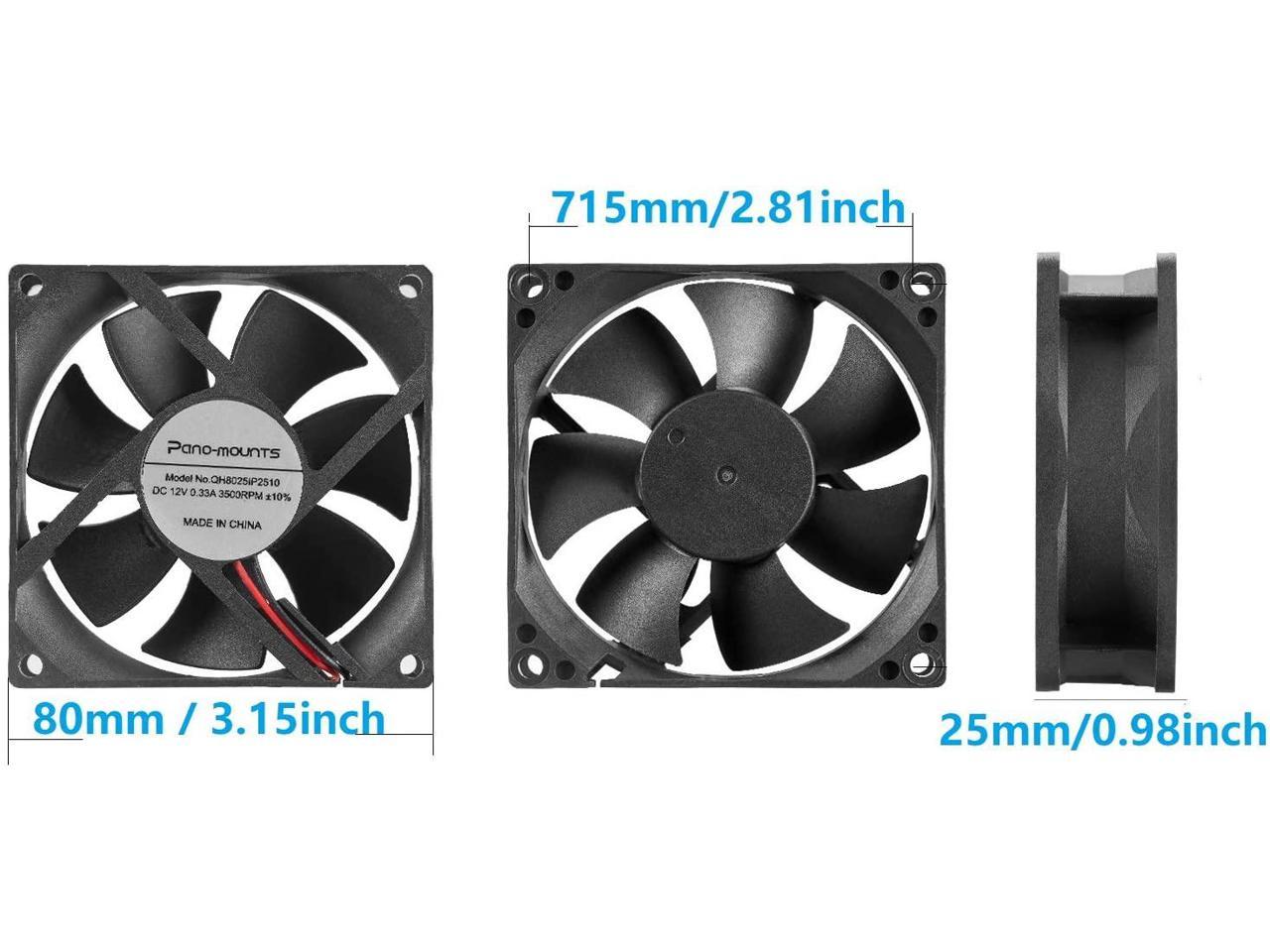 80mm Moisture-Proof Fan 2-Pack 12V DC 8025 High Airflow Cooling Fan 2 Wire 3Pin