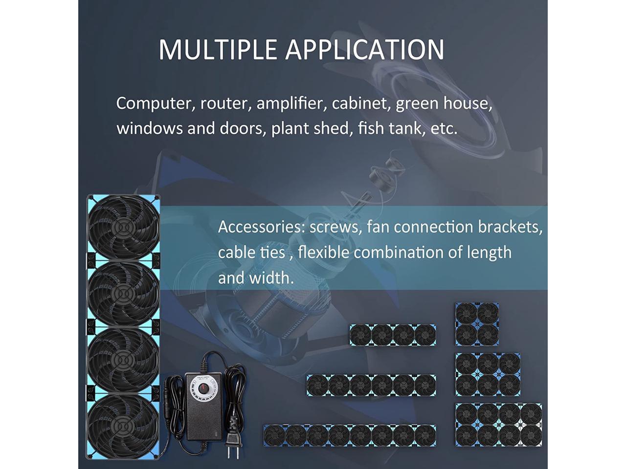 480mm Adjustable Computer PC Vent Fans with 3-12V Speed Controller for Chicken Coop Rack Space Window Wall Cabinet Server Mining Rig Exhaust Cooling