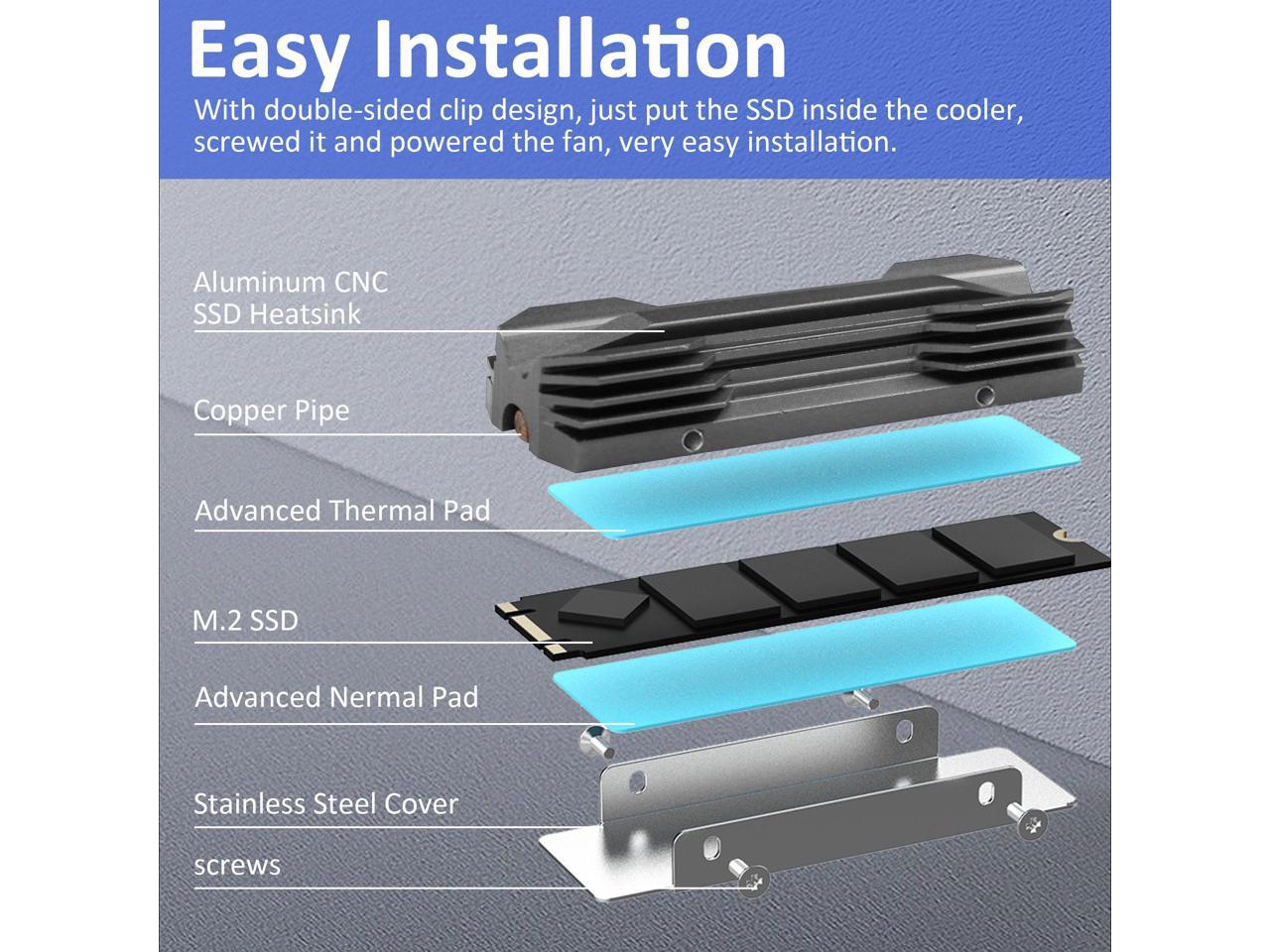 Aluminum M.2 2280 SSD Heatsinks with Thermal Pad and Cooper Pipe For M.2 2280