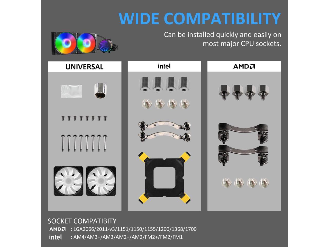 240mm AIO CPU Cooler with Addressable RGB PWM CPU Fan and Radiator Liquid