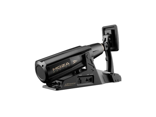 Close-up view of the MOZA mBooster Dynamic-Force mechanism and pedal face