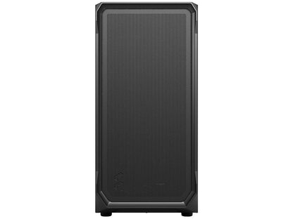 Side angle view of the Fractal Design Focus 2 black computer chassis