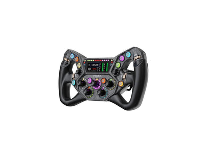 Close up details of the Moza Racing KS Pro steering wheel buttons and grips
