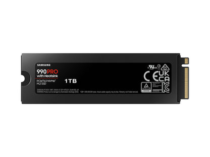 Samsung 990 PRO MZ-V9P1T0GW NVMe SSD side profile with heatsink