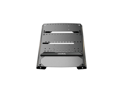 Moza Racing mBooster pedal base plate showing mounting holes and metal finish