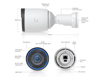 UniFi G6 Pro Bullet camera side profile with mounting bracket