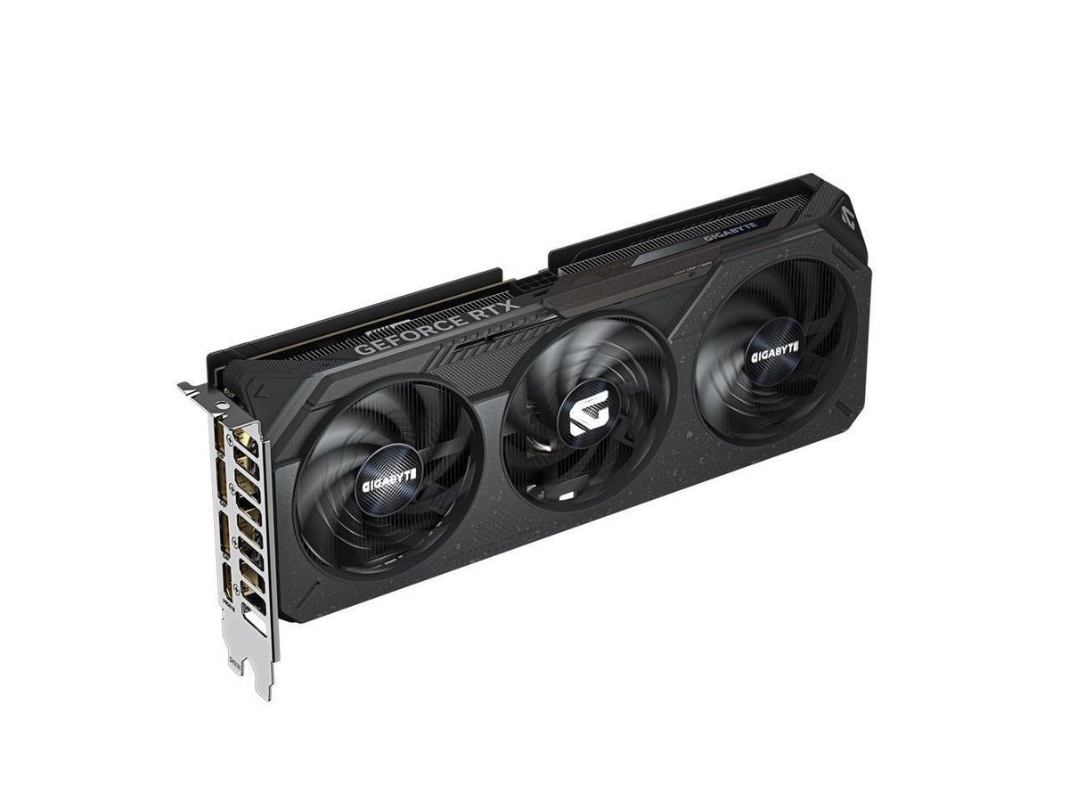 I/O bracket of GIGABYTE RTX 5060 GAMING OC V2 showing DisplayPort and HDMI outputs and PCIe mounting bracket