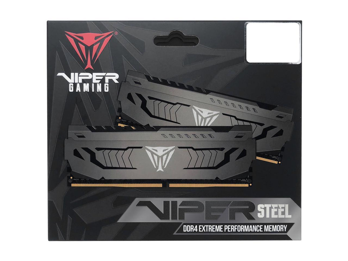 Side profile of Patriot Viper Steel DDR4 16GB 3200MHz UDIMM showing heatspreader fins and low-profile design