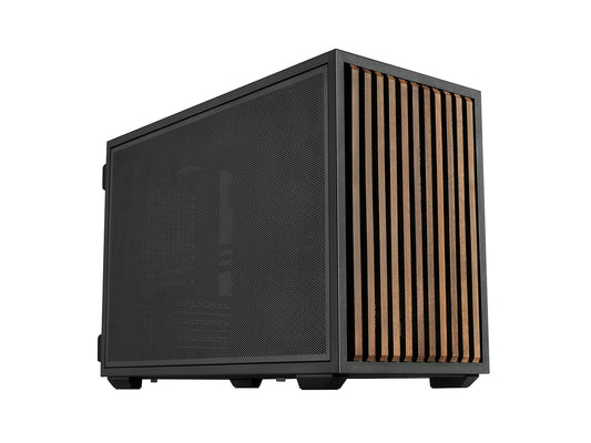 Side view of B4-mATX compact PC case showing internal space for 358mm GPU