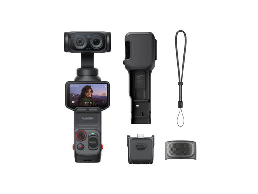Close-up view of the 2-inch OLED touchscreen display on the Insta360 camcorder