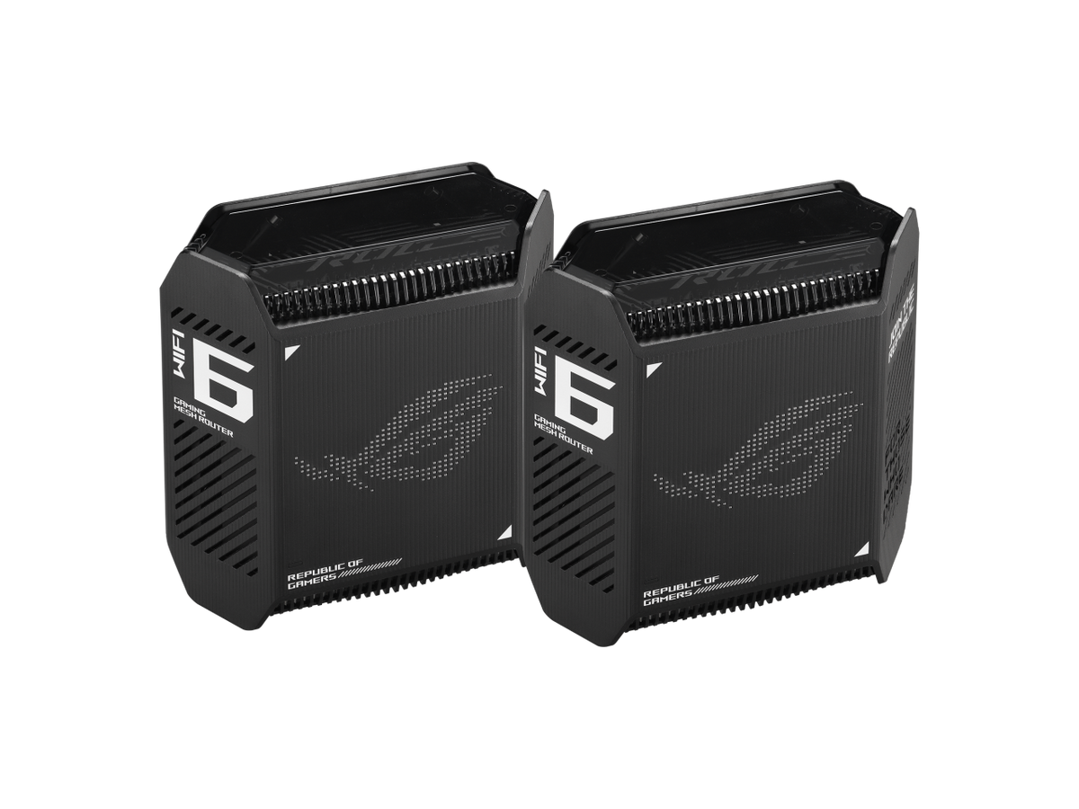 Two-pack set of ASUS ROG Rapture GT6 mesh units for whole-home gaming Wi-Fi coverage