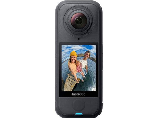 Front view of the Insta360 X4 Air digital camera in the standard bundle packaging.