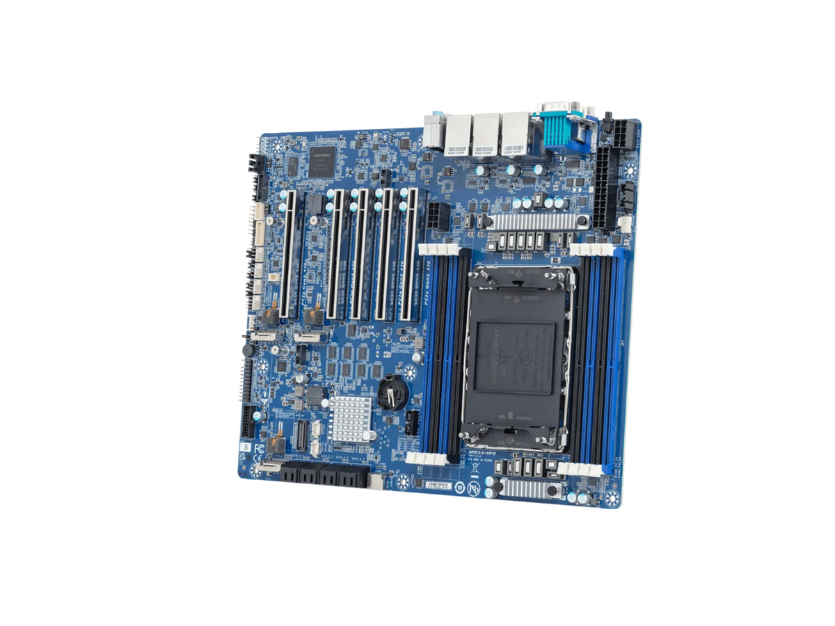 GIB MW54-HP0 40 Xeon motherboard top view with CPU socket, ECC DDR4 DIMM slots and multiple PCIe expansion slots