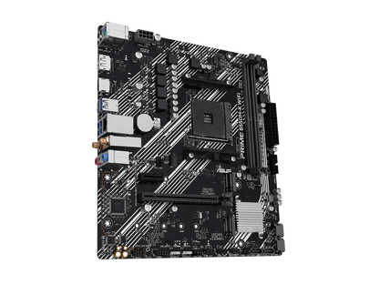 Angled view of the Prime B550M-K WiFi PCIe 4.0 and M.2 storage slots