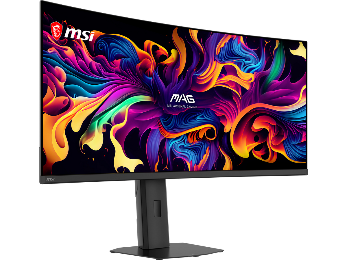 MSI MAG 341CQP ultrawide monitor setup on a professional gaming desk