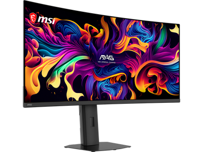 MSI MAG 341CQP ultrawide monitor setup on a professional gaming desk