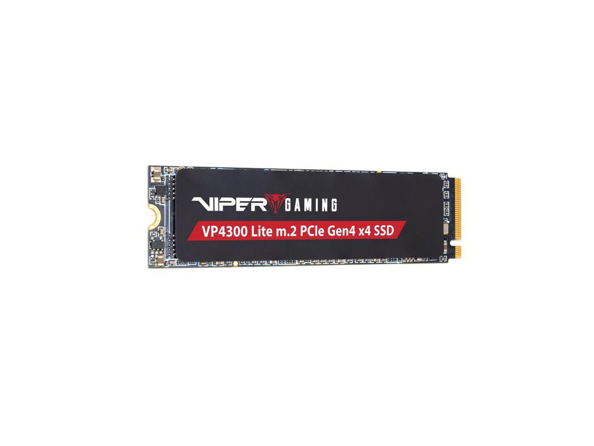 Angled shot of Patriot Viper VP4300 Lite 2TB NVMe M.2 SSD highlighting mounting hole and edge connector