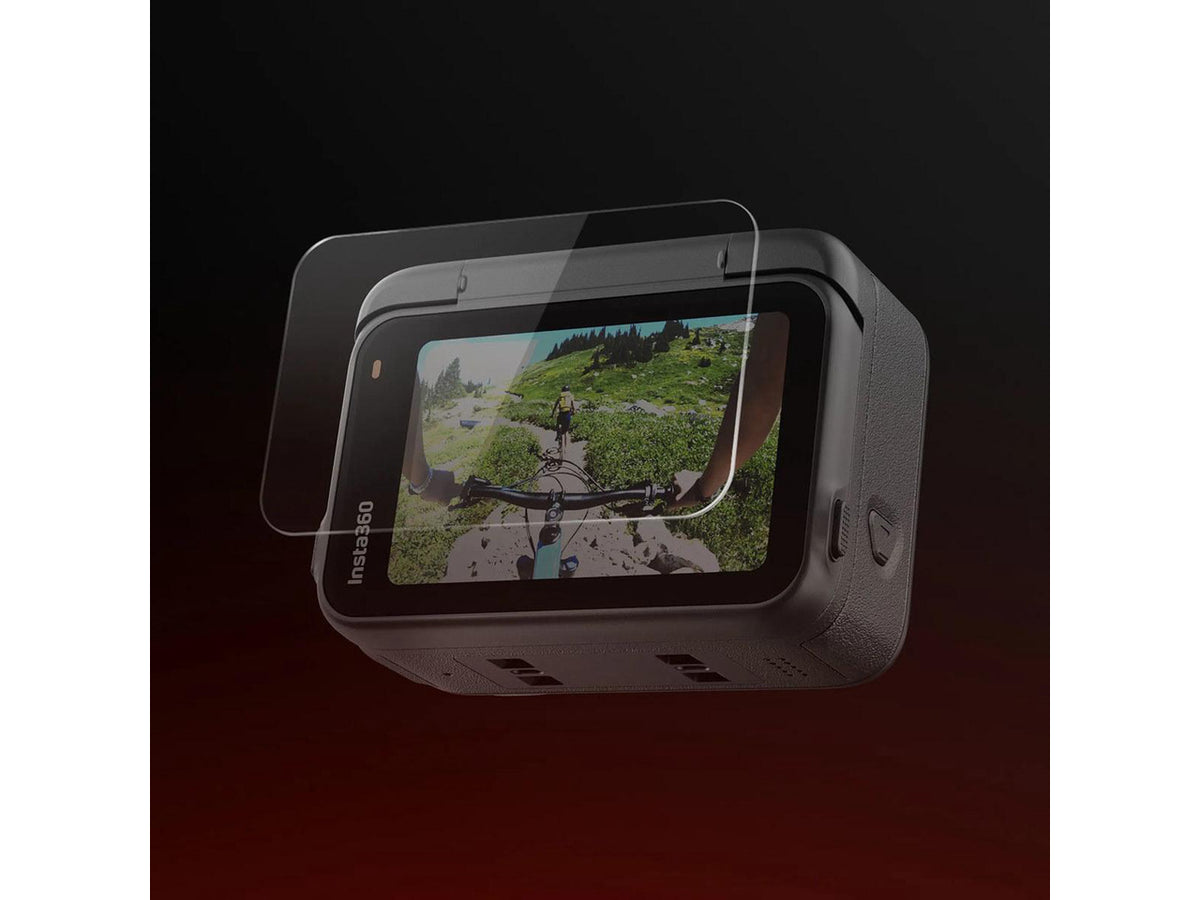 Insta360 camera screen protector accessory applied to Ace Pro display