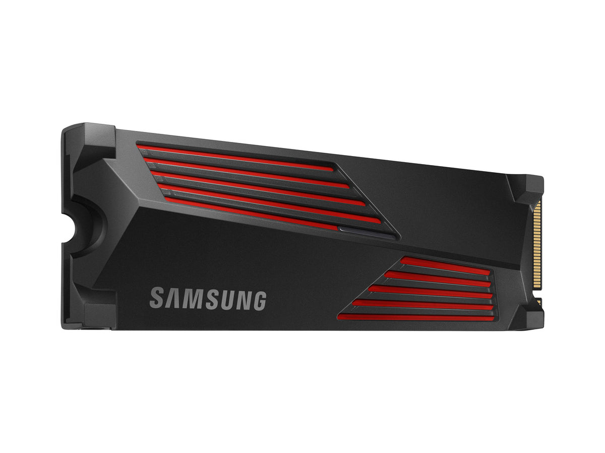 Angle view of Samsung 990 PRO 1TB internal SSD with heatsink