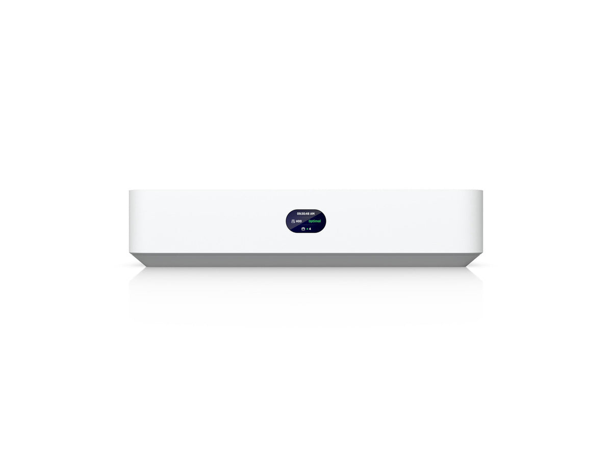 Side angle view of the Ubiquiti UNVR-INSTANT surveillance recording device