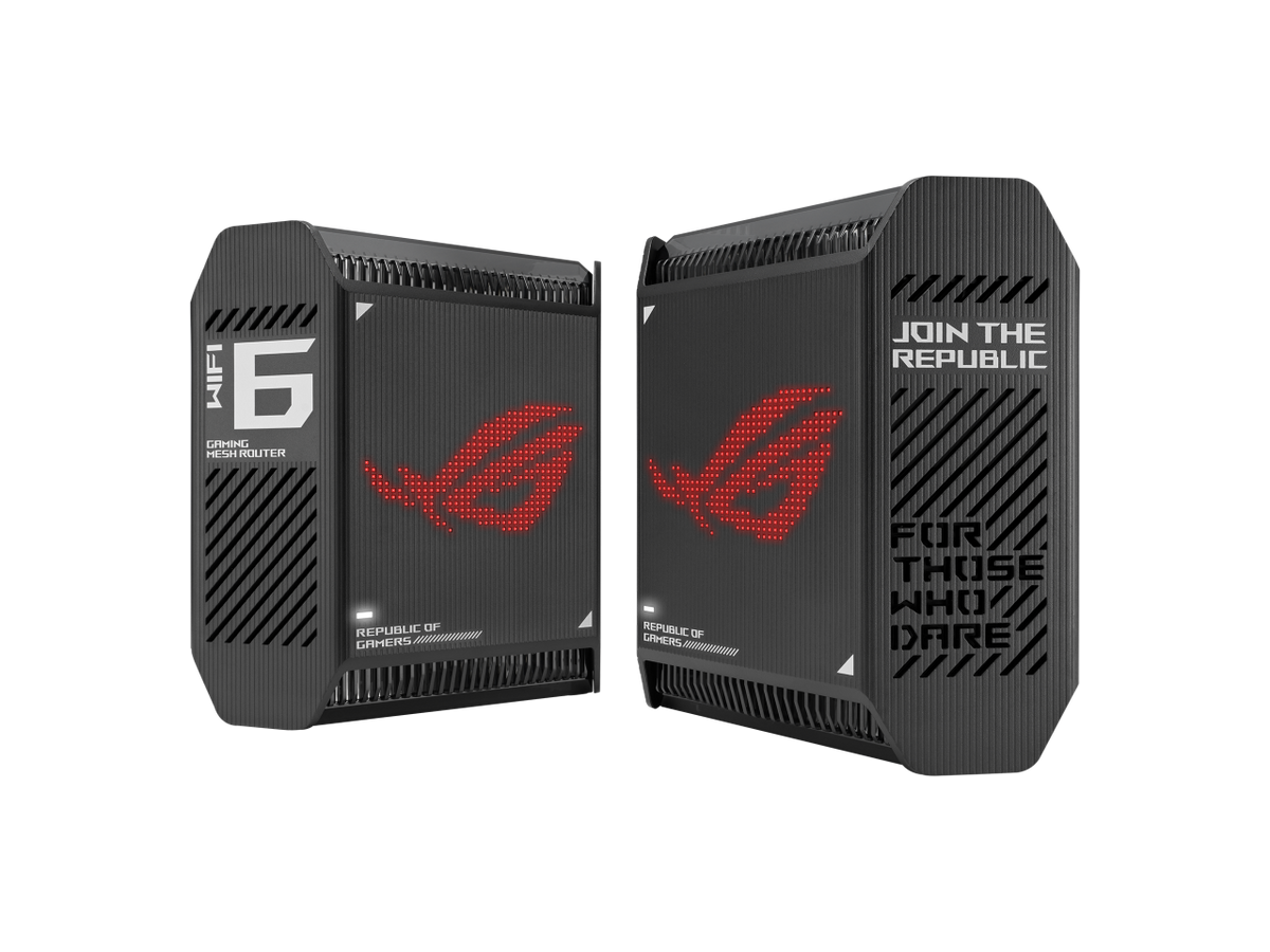 ASUS ROG Rapture GT6 Black gaming mesh router front view showing ROG branding and air vents