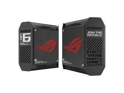 ASUS ROG Rapture GT6 Black gaming mesh router front view showing ROG branding and air vents