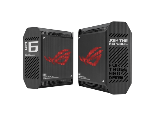ASUS ROG Rapture GT6 Black gaming mesh router front view showing ROG branding and air vents