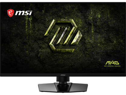 Side profile of MSI MAG 321UPD E14 gaming monitor showing ergonomic stand