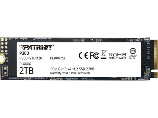 Patriot P300 2TB M.2 2280 PCIe Gen3 x4 NVMe SSD with model label and gold edge connector