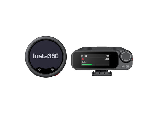 Close up view of the Insta360 2.4 GHz wireless microphone transmitter