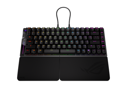 Close-up perspective of the magnetic Hall Effect switches on the ROG Falcata keyboard