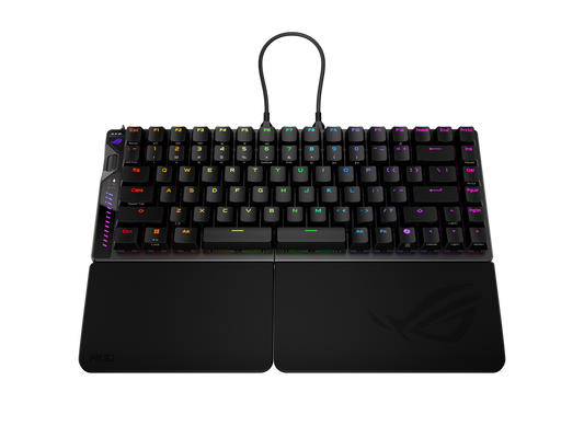 Close-up perspective of the magnetic Hall Effect switches on the ROG Falcata keyboard