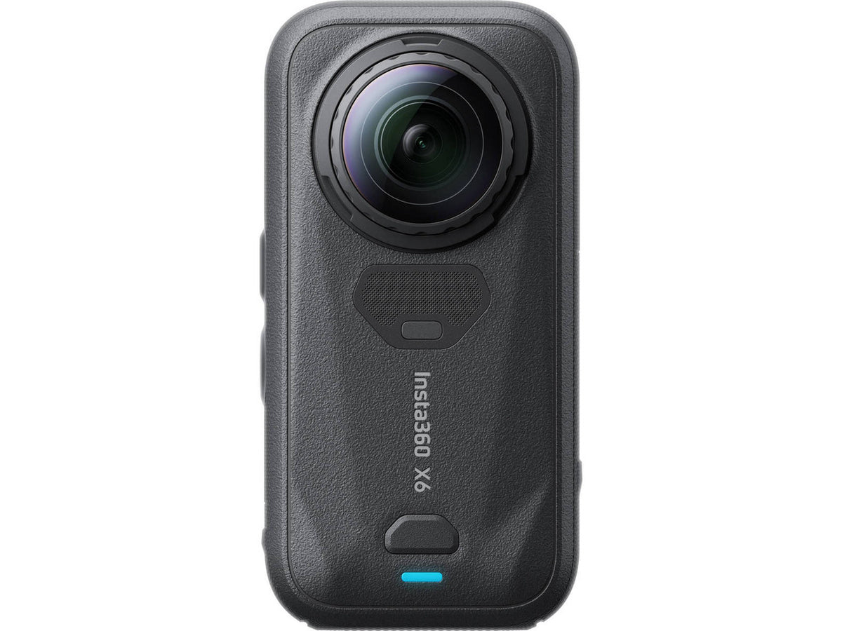 Side angle view of the black Insta360 X6 8K action camera