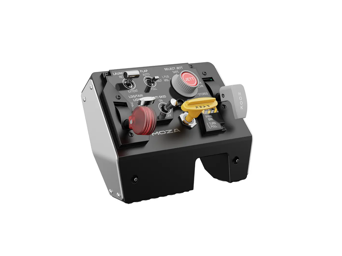 Side angle view of Moza Racing MTLP flight simulation module