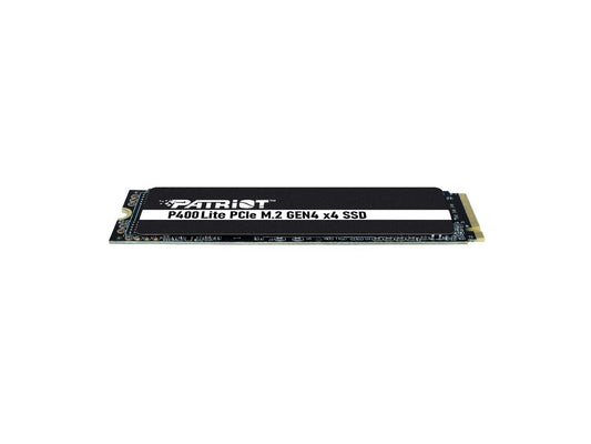 Angled view of Patriot P400 Lite 4TB SSD highlighting gold PCIe connector pins